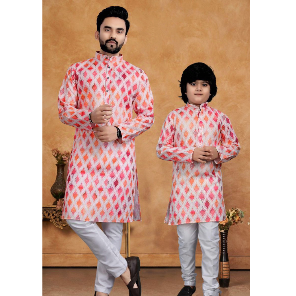 Father Son Same Matching Cotton Traditional Indian Kurta Pajama Outfits mahezon