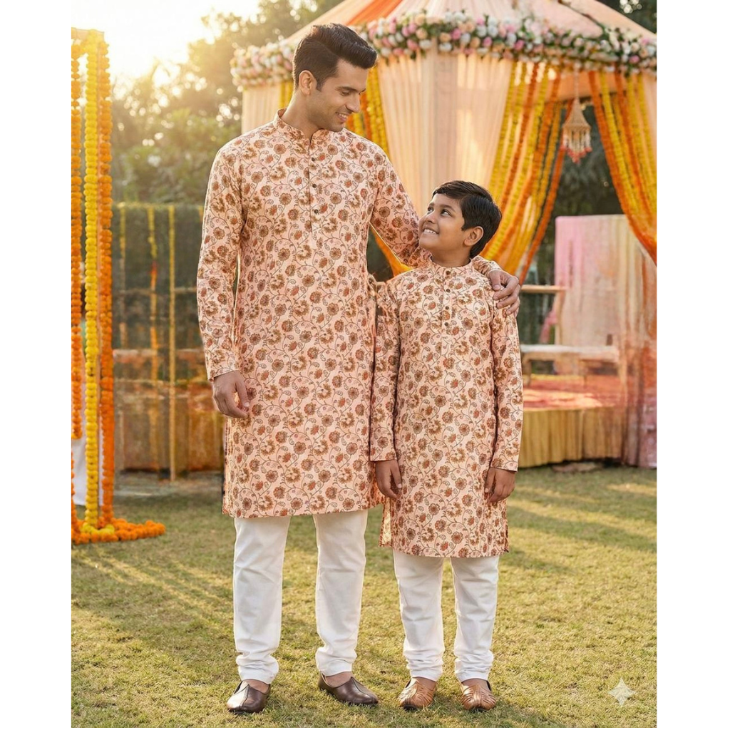 Traditional Indian Cotton Father Son Same Matching Kurta Pajama mahezon