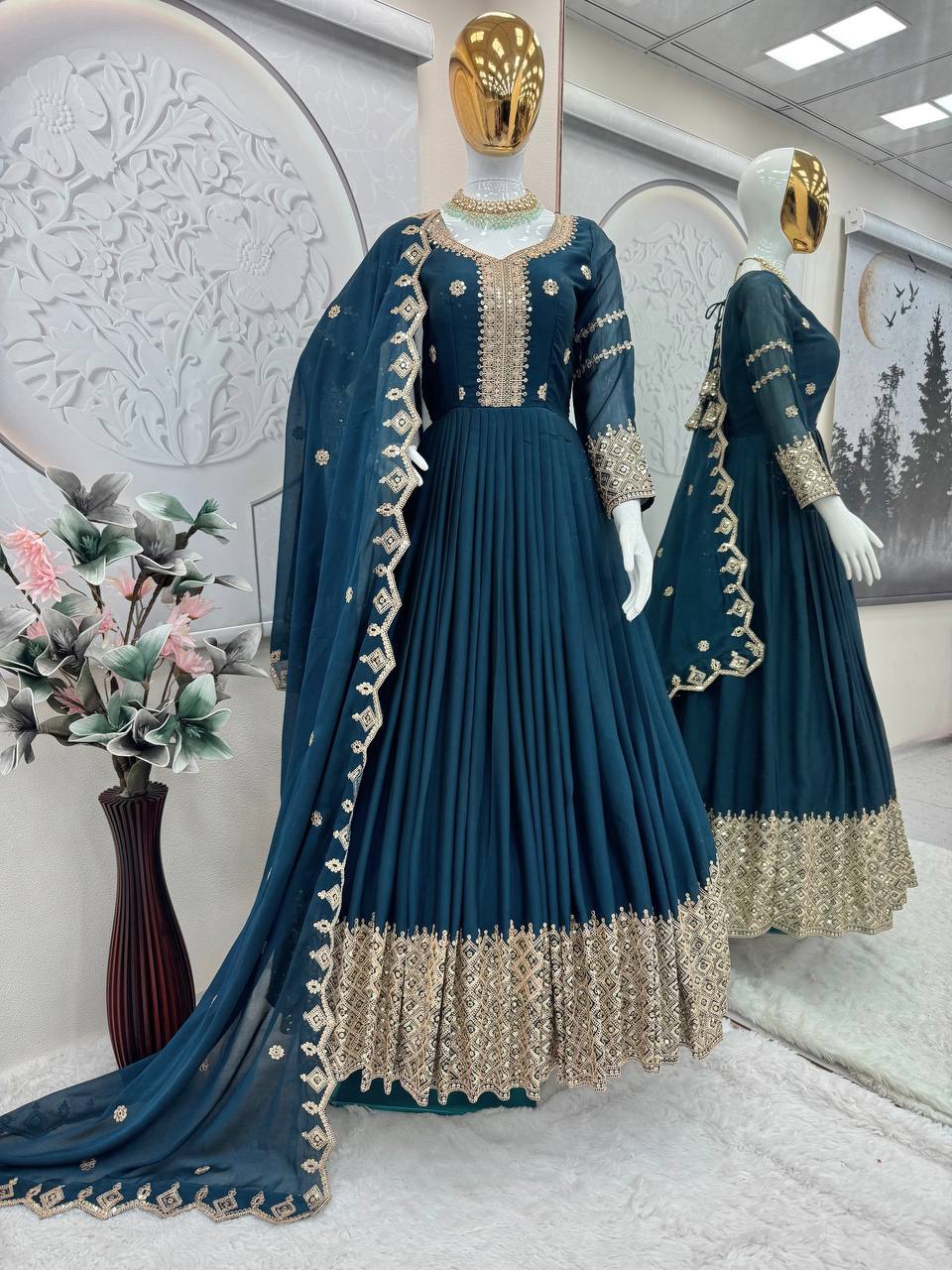 Festive Designer Embroidery  Sequin Women Gown Dupatta Dress mahezon