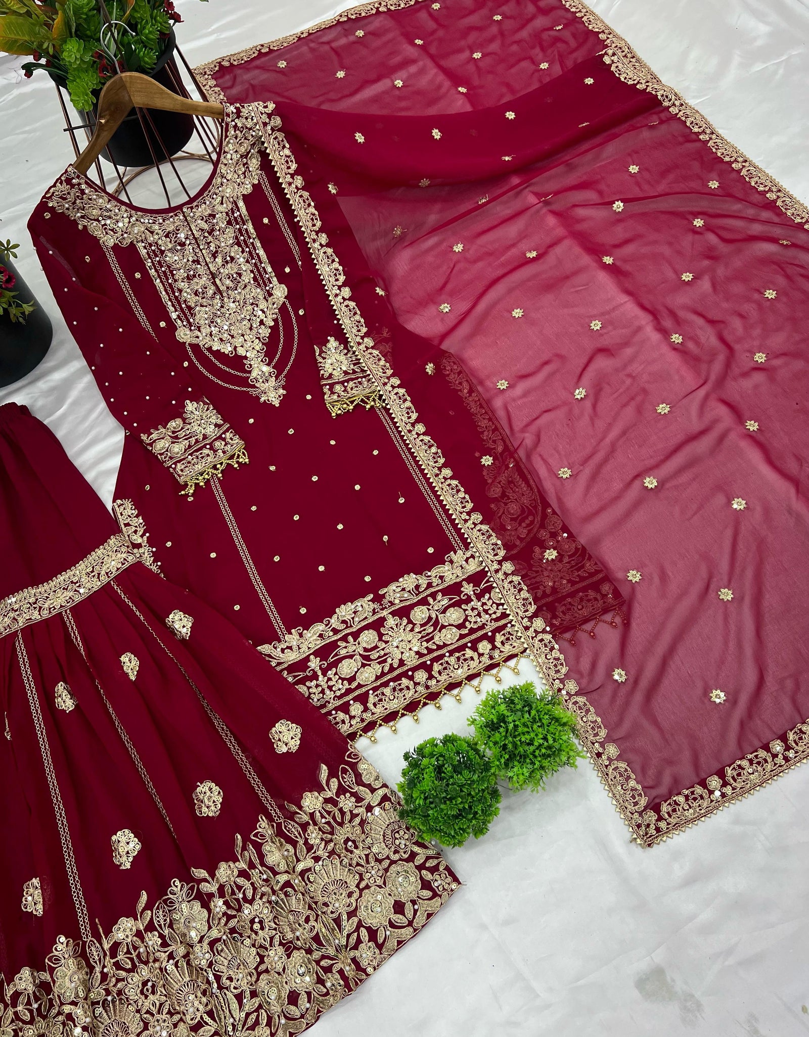 Festive Embroidery Women Top Palazzo Dupatta Suit mahezon