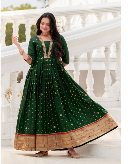 Festival Green Polka Paithani Women Gown Dress mahezon