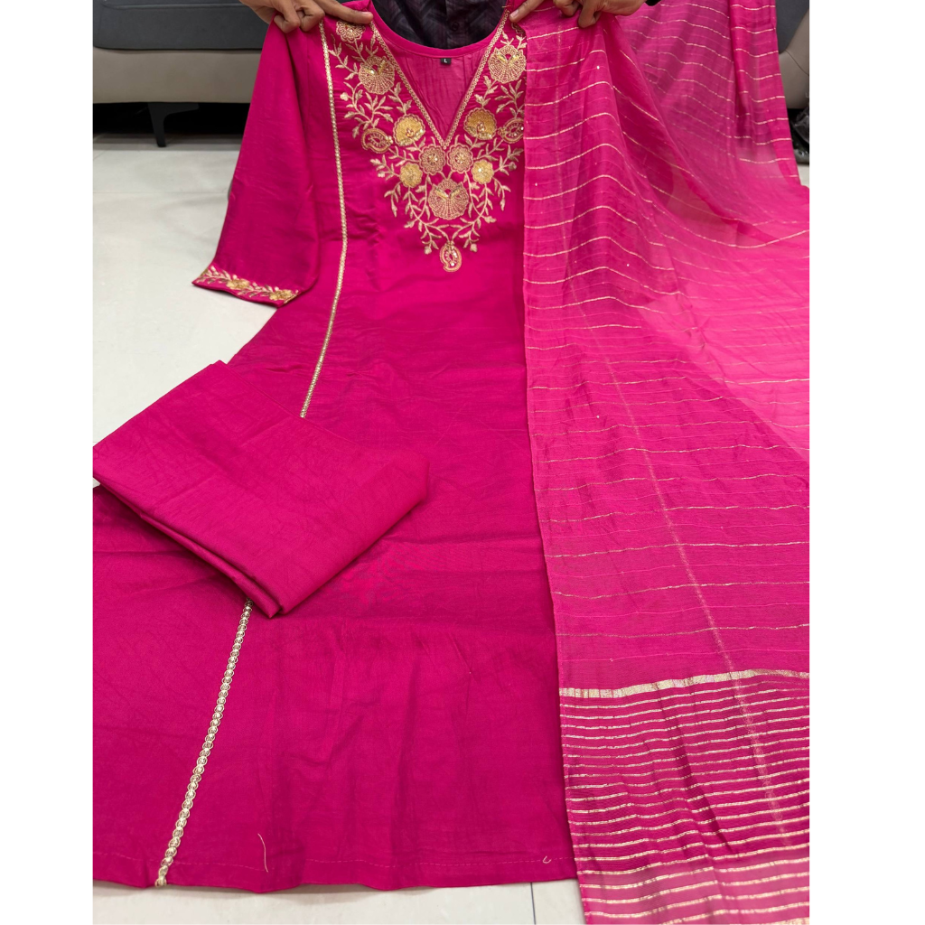 Festive Silk Women’s Kurti Pant Dupatta Suit mahezon