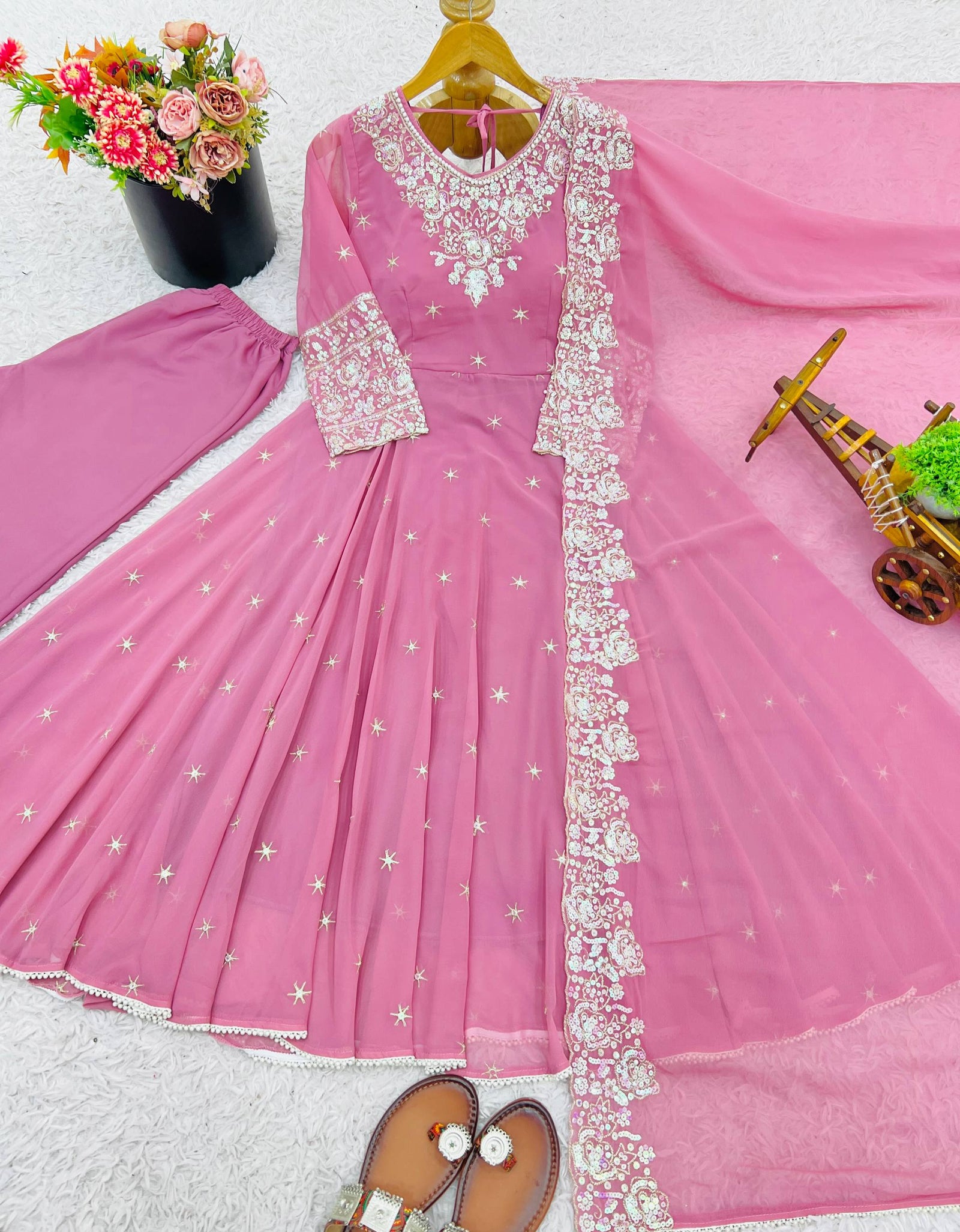 Festive Anarkali Women Gown Pant Dupatta set mahezon