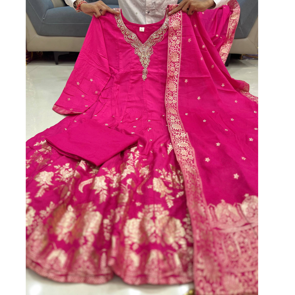 Festive Anarkali Women’s Kurti Pant Dupatta Suit mahezon