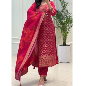 Festive Banarasi Silk Women’s Kurti Pant Dupatta Suit mahezon