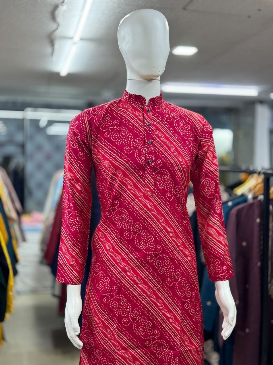Festive Bandhani Print Men Kurta Pajama Set mahezon