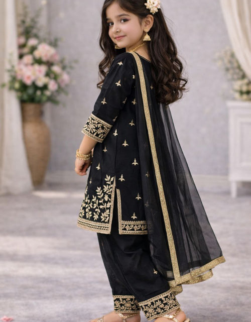 Load image into Gallery viewer, Festive Embroidery Sequence Kid Girl Kurti Palazzo with Dupatta Suit mahezon
