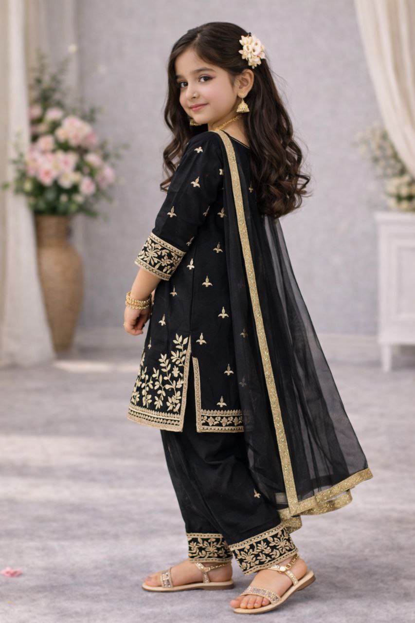 Festive Embroidery Sequence Kid Girl Kurti Palazzo with Dupatta Suit mahezon
