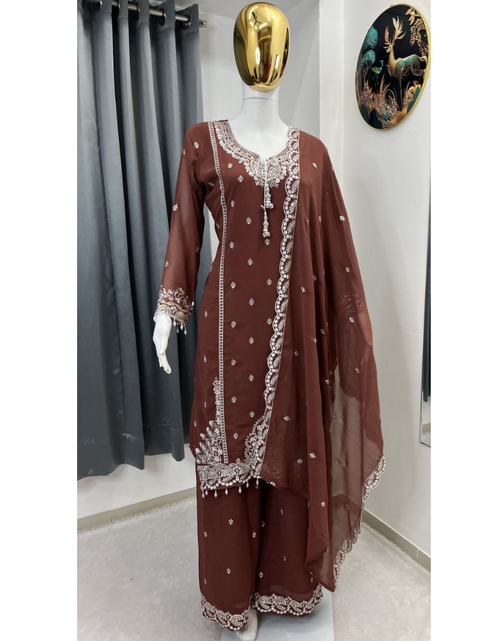 Load image into Gallery viewer, Festive Women Top Palazzo Dupatta Suit mahezon
