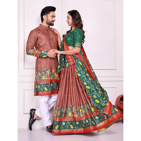Festive Couple Wear Same Matching Men Kurta Pajama Women Lehenga Choli Dupatta mahezon