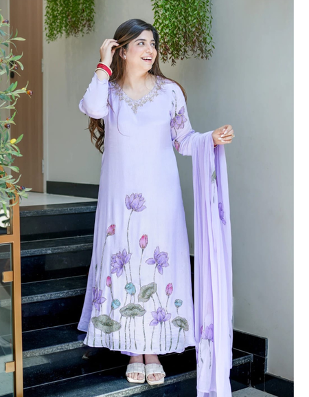 Festive Designer A Line Women’s Kurta Pant Dupatta Suit mahezon