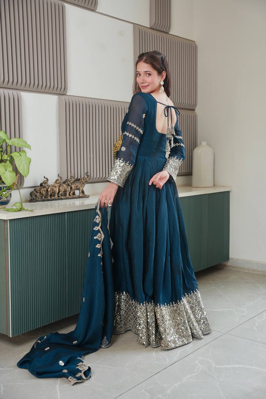 Festive Designer Embroidery  Sequin Women Gown Dupatta Dress mahezon