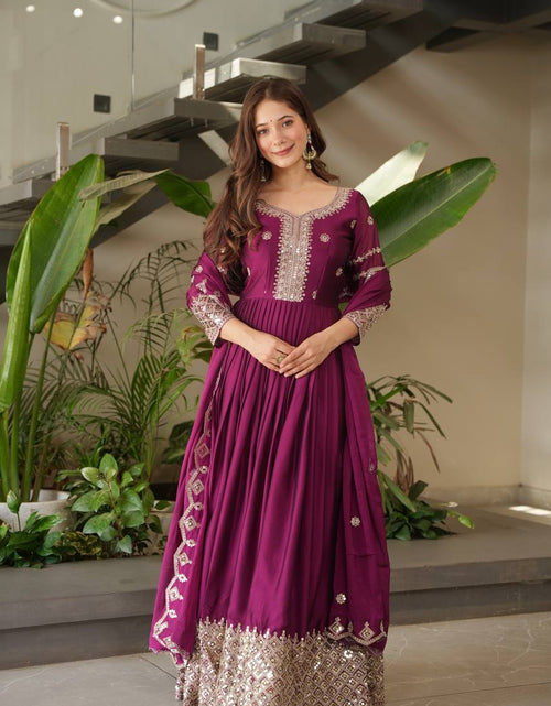 Load image into Gallery viewer, Festive Designer Embroidery  Sequin Women Gown Dupatta Dress mahezon
