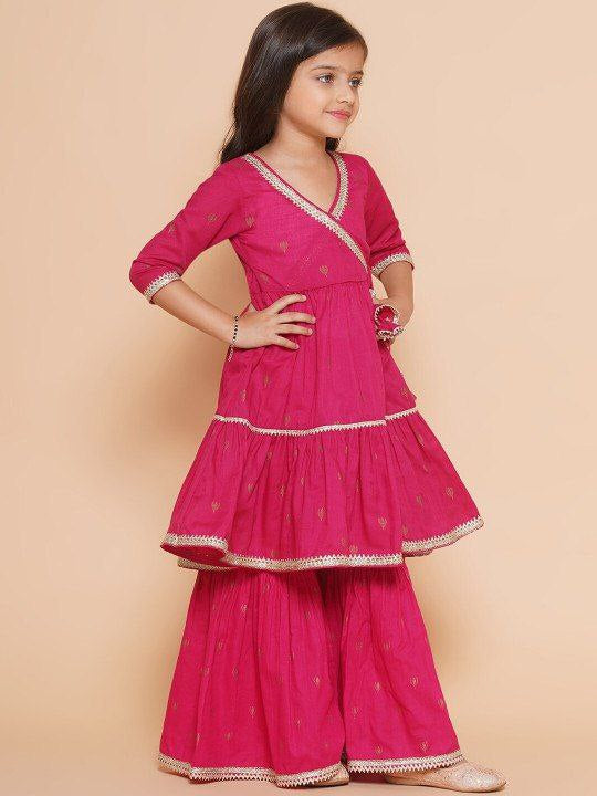 Designer Kids Girls Top Sharara Dupatta Dress