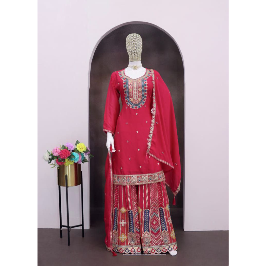 Festive Designer Women Top Palazzo Dupatta Suit mahezon
