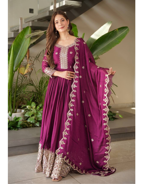 Load image into Gallery viewer, Festive Designer Embroidery  Sequin Women Gown Dupatta Dress mahezon
