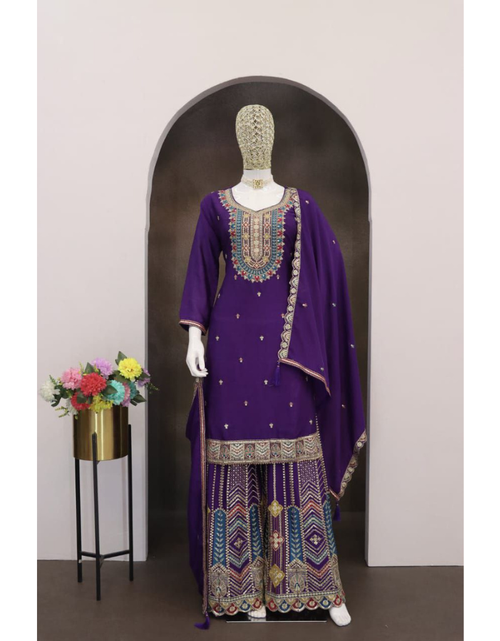 Load image into Gallery viewer, Festive Designer Women Top Palazzo Dupatta Suit mahezon
