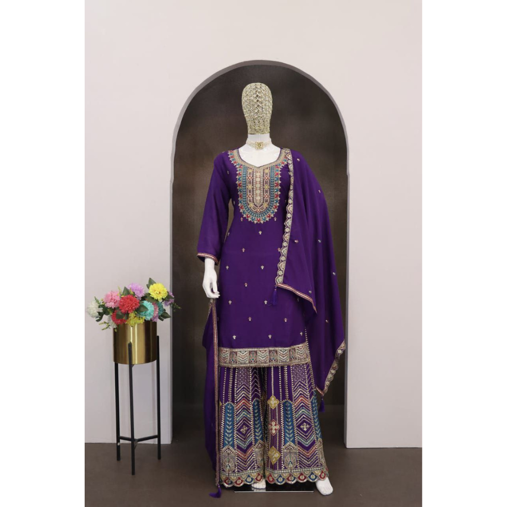 Festive Designer Women Top Palazzo Dupatta Suit mahezon