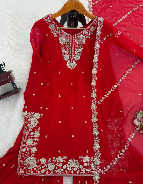 Load image into Gallery viewer, Wedding Designer Red Women Top Sharara with Dupatta Royal Export
