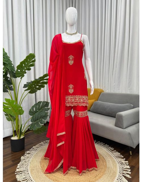 Load image into Gallery viewer, Festive Designer Women’s Top  Sharara with Dupatta mahezon
