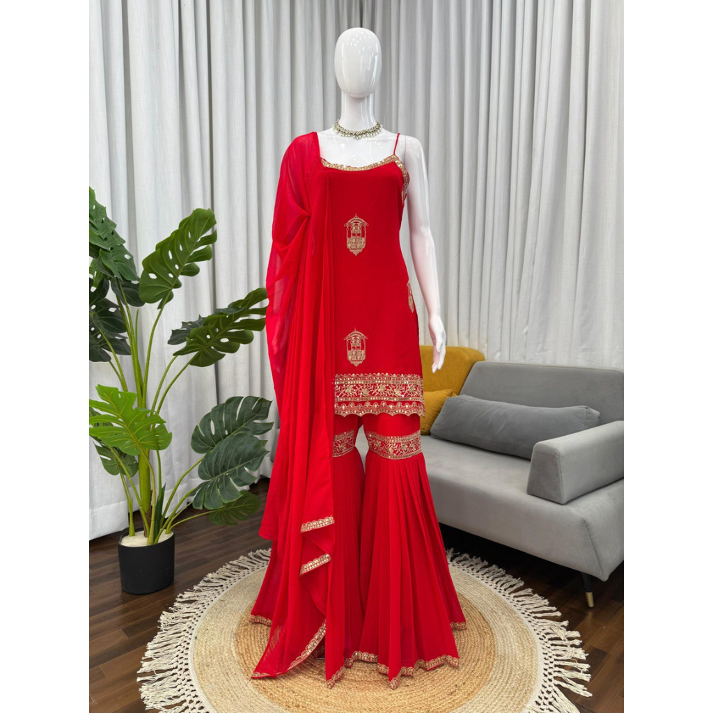 Festive Designer Women’s Top  Sharara with Dupatta mahezon