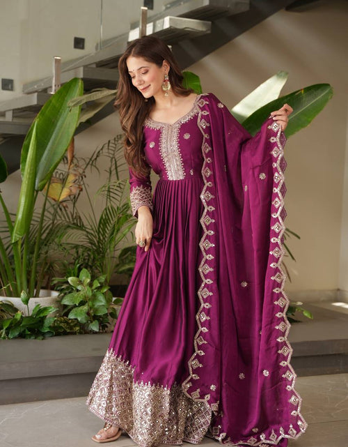 Load image into Gallery viewer, Festive Designer Embroidery  Sequin Women Gown Dupatta Dress mahezon
