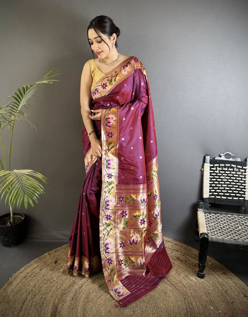 Load image into Gallery viewer, Festive Special Paithani Lichi Silk Saree mahezon

