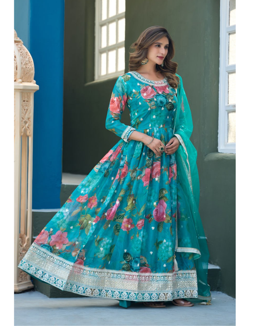 Load image into Gallery viewer, Festive Designer Wedding Women Gown Dupatta Dress 
