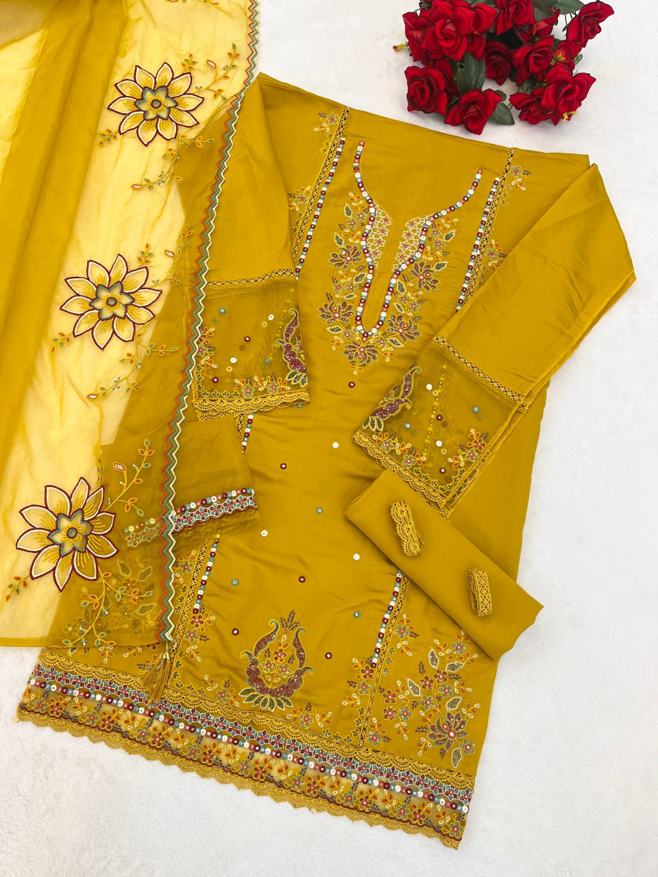 Festive Designer Women Kurta Pant Dupatta Set mahezon
