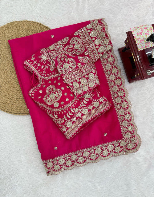 Load image into Gallery viewer, Festive Pink Designer Women’s Saree with unstitched Blouse mahezon
