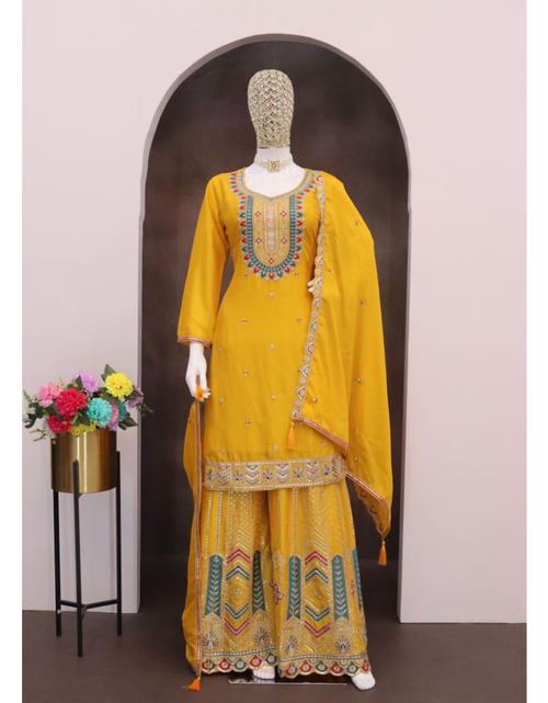Load image into Gallery viewer, Festive Designer Women Top Palazzo Dupatta Suit mahezon
