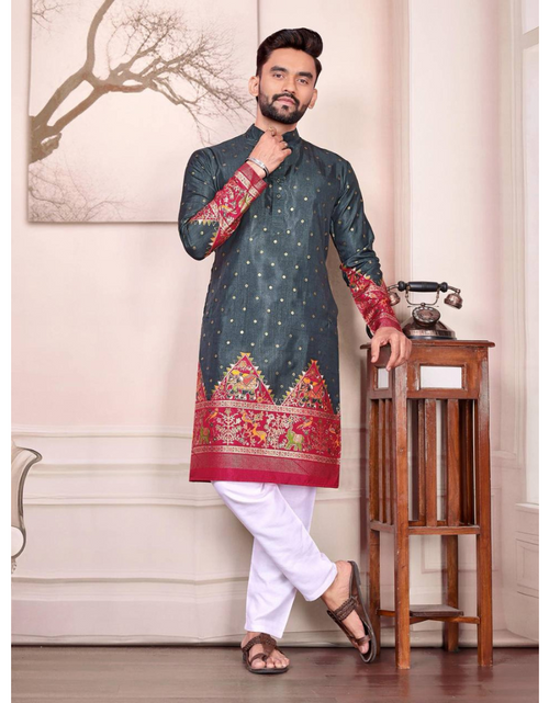 Load image into Gallery viewer, Festive Dola Silk Men Kurta Pajama mahezon
