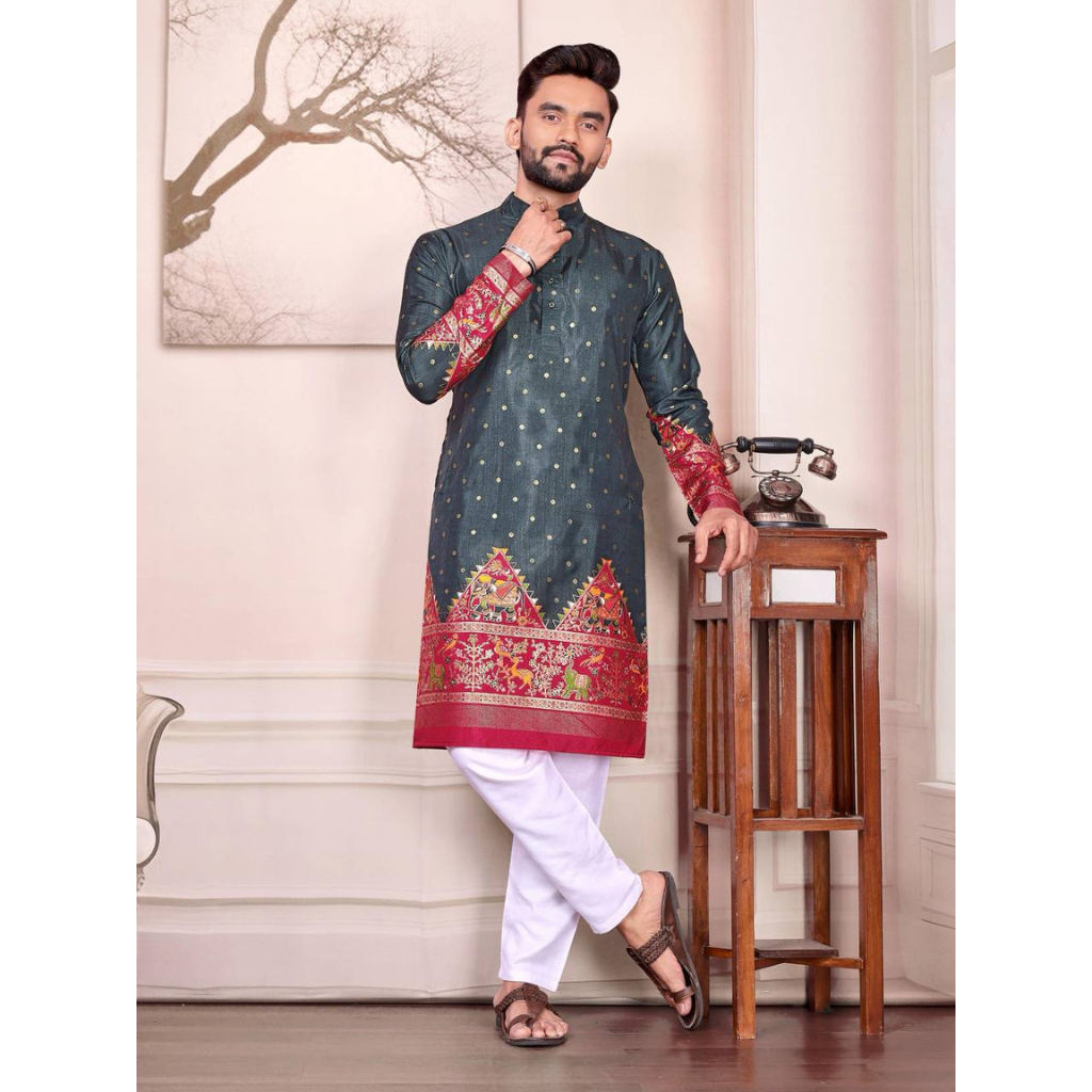 Festive Dola Silk Men Kurta Pajama mahezon