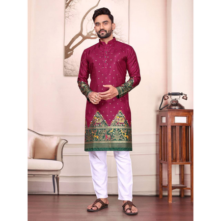 Festive Dola Silk Men Kurta Pajama mahezon