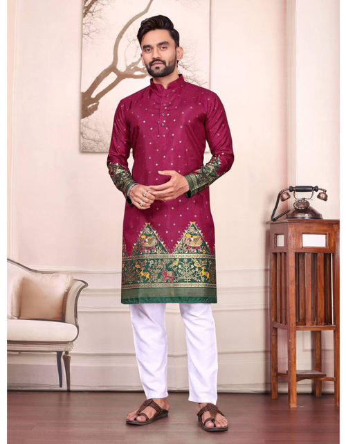Load image into Gallery viewer, Festive Dola Silk Men Kurta Pajama mahezon
