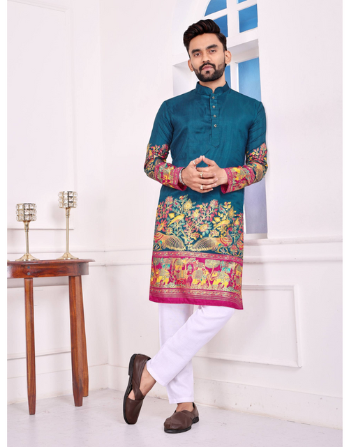 Load image into Gallery viewer, Festive Dola Silk Patola Men Kurta Pajama mahezon
