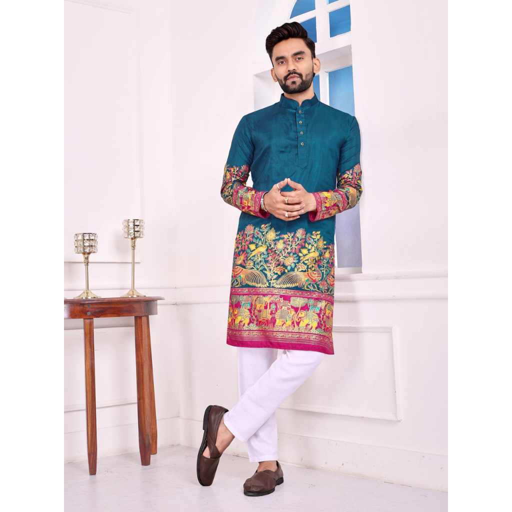 Festive Dola Silk Patola Men Kurta Pajama mahezon