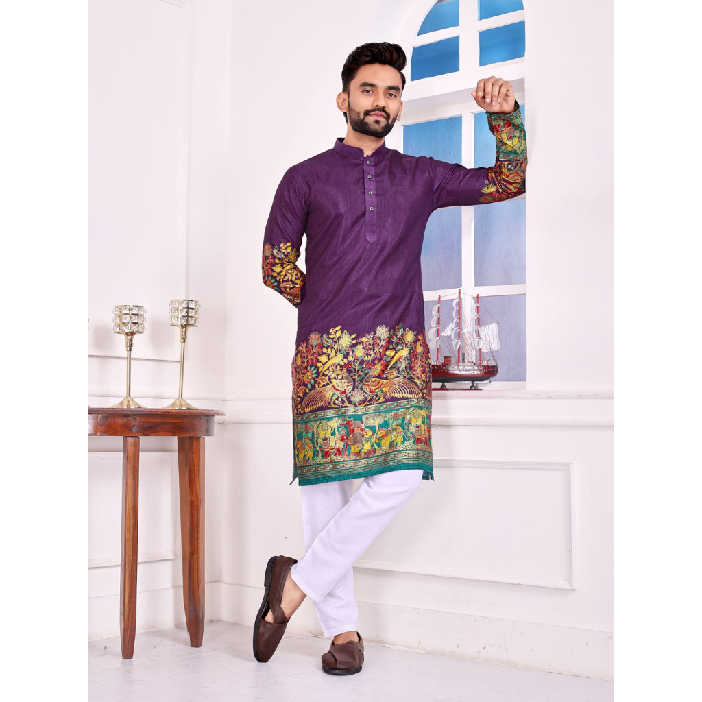 Festive Dola Silk Patola Men Kurta Pajama mahezon
