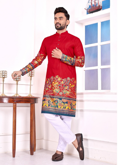 Festive Dola Silk Patola Men Kurta Pajama mahezon