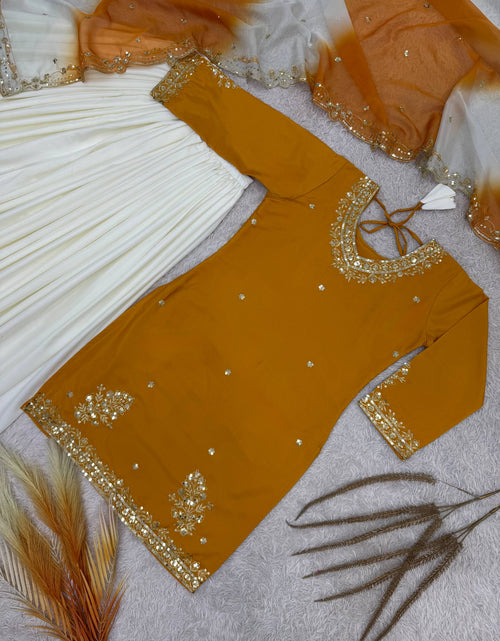 Load image into Gallery viewer, Festive Embroidered Sequence Women Top Palazzo Dupatta Suit Dress mahezon
