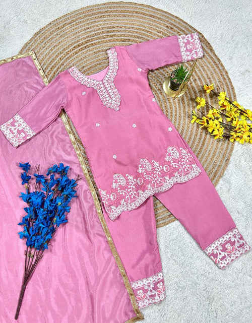 Load image into Gallery viewer, Festive Embroidery Kid Girl Kurti Palazzo with Dupatta Suit mahezon
