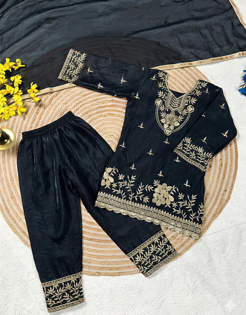 Load image into Gallery viewer, Festive Embroidery Sequence Kid Girl Kurti Palazzo with Dupatta Suit mahezon

