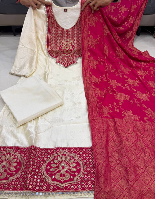 Load image into Gallery viewer, Festive Ethnic Banarasi Silk Women Kurta Pant Dupatta Suit mahezon
