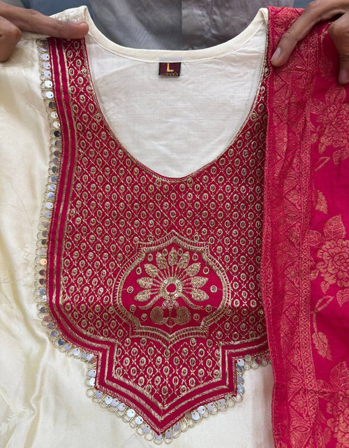 Load image into Gallery viewer, Festive Ethnic Banarasi Silk Women Kurta Pant Dupatta Suit mahezon
