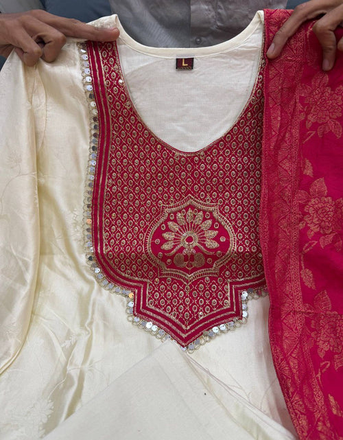 Load image into Gallery viewer, Festive Ethnic Banarasi Silk Women Kurta Pant Dupatta Suit mahezon

