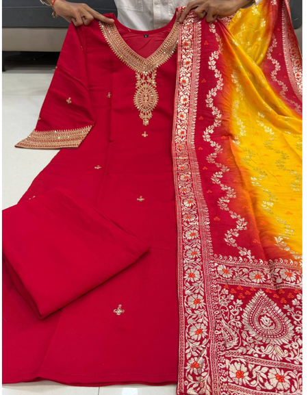 Festive Ethnic Women Kurta Pant Dupatta Set mahezon