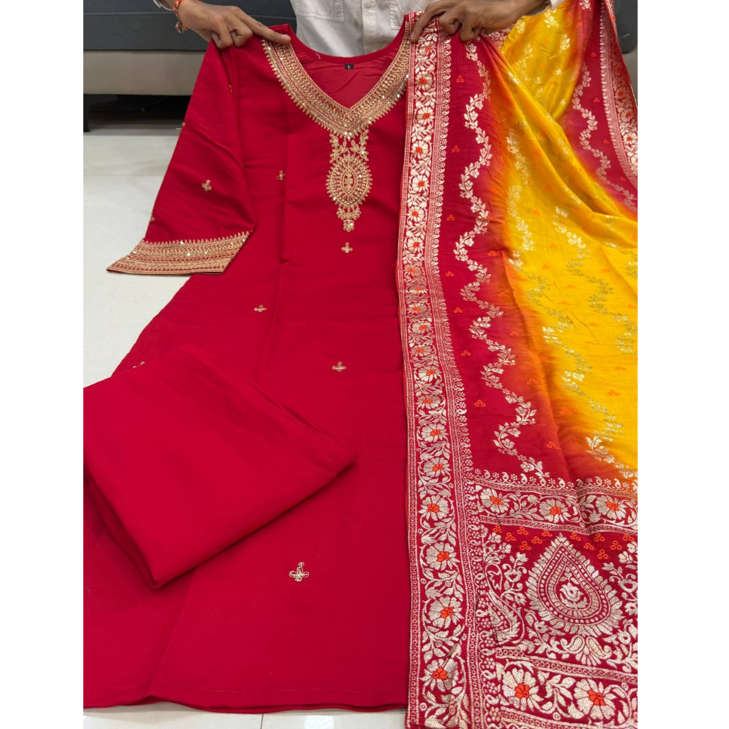 Festive Ethnic Women Kurta Pant Dupatta Set mahezon