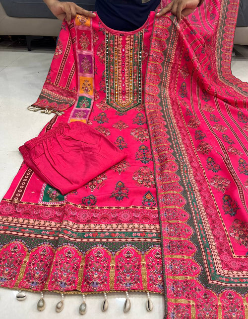 Load image into Gallery viewer, Festive Floral Pink Women’s Kurti Pent Dupatta Set mahezon
