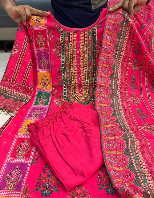 Load image into Gallery viewer, Festive Floral Pink Women’s Kurti Pent Dupatta Set mahezon
