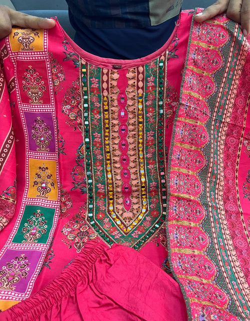 Load image into Gallery viewer, Festive Floral Pink Women’s Kurti Pent Dupatta Set mahezon
